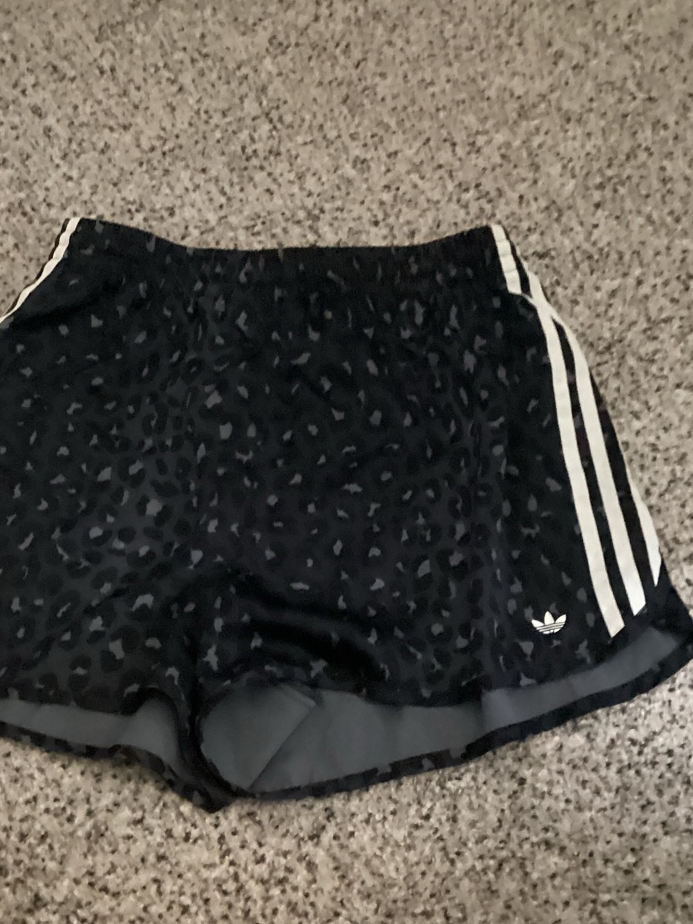 adidas Originals Black Leopard-Print Athletic Shorts with White Stripes